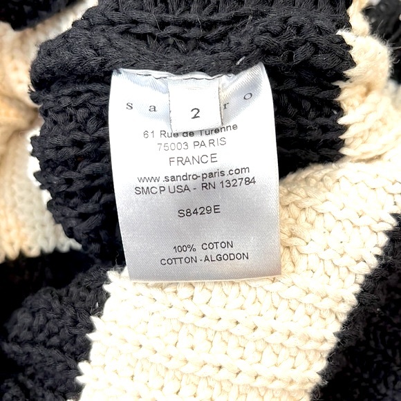 Sandro Stripe Distressed Knit Sweater, Black & Cream,  size EU 2/Med, US 4-6 - Picture 16 of 16